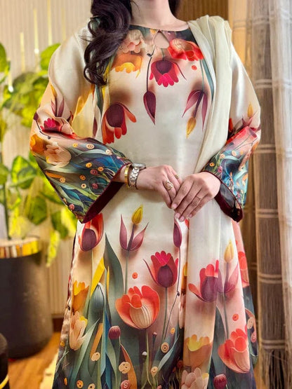 Digital Printed 3 Piece Suit ( Unstiched)