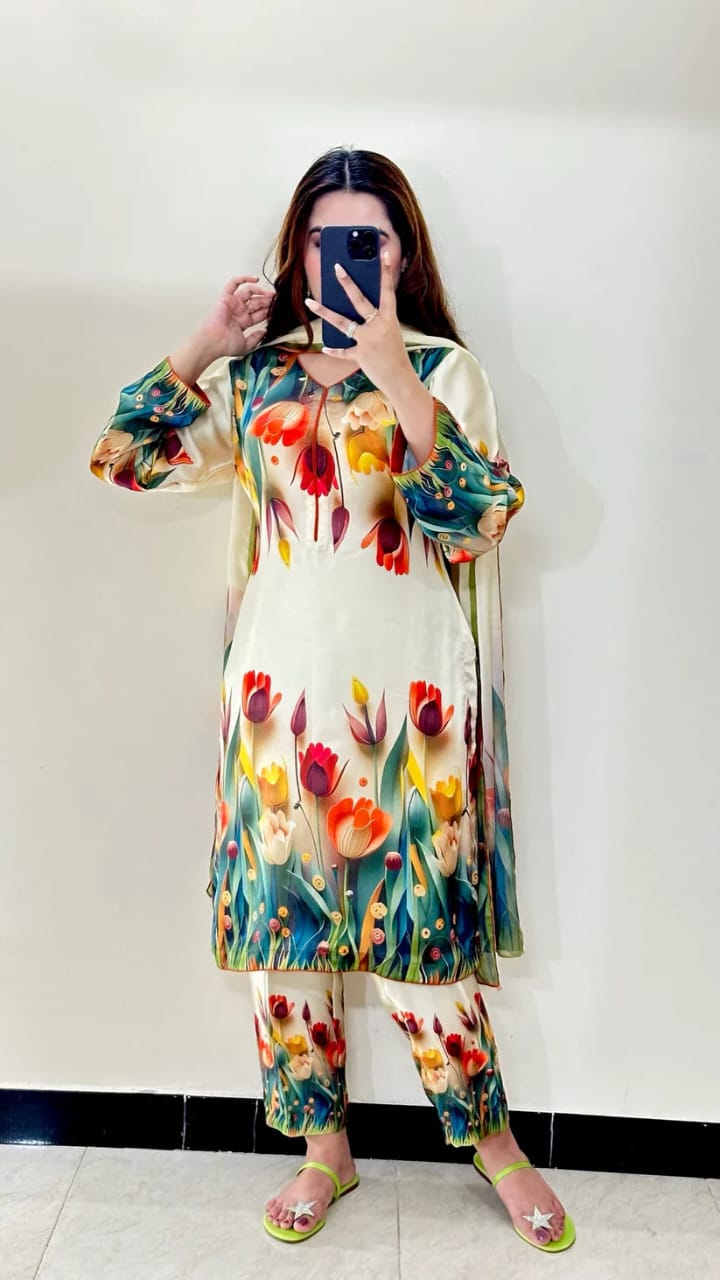 Digital Printed 3 Piece Suit ( Unstiched)